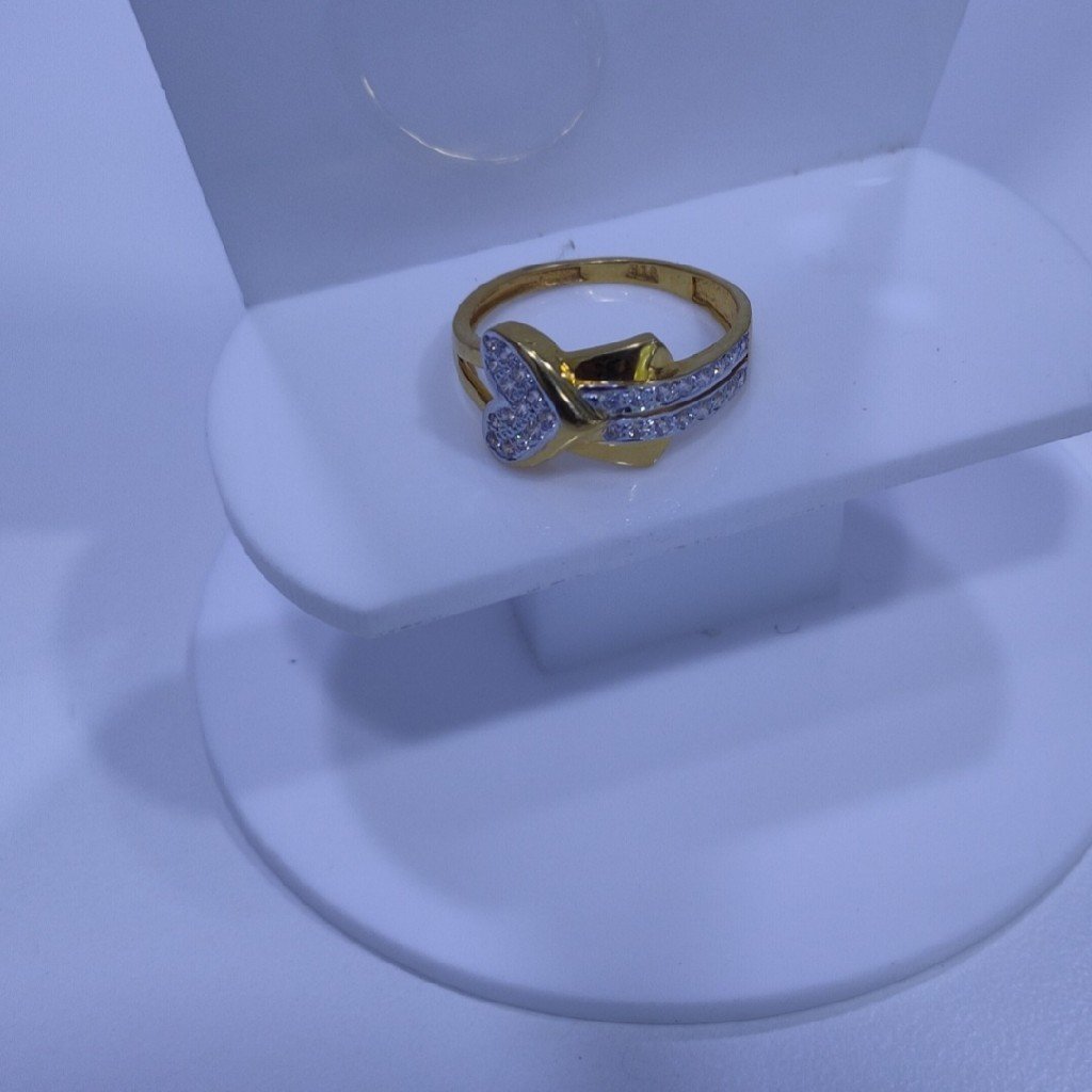 22KT/916 Yellow Gold cz Stone Heart Shape Two line Ring For Women