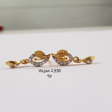22Kt Gold Leaf Design Cz Fancy Earrings for Women