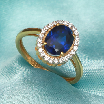 916 Gold Fancy Blue Stone Ring PJ-R019