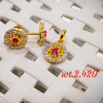 22KT Gold CZ Ruby Come Flower  Pendent Set for Wom...