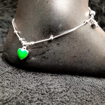 92.5 Sterling Silver Green Heart Charm Anklet For...
