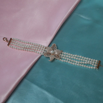 92.5 Silver Pearl Bracelet With CZ Stone