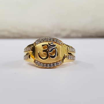 22kt Gold Two line Cz Fancy om Ring for Men