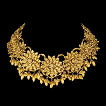 22KT Gold Light Weight Flowers Shaped Choker Set F...