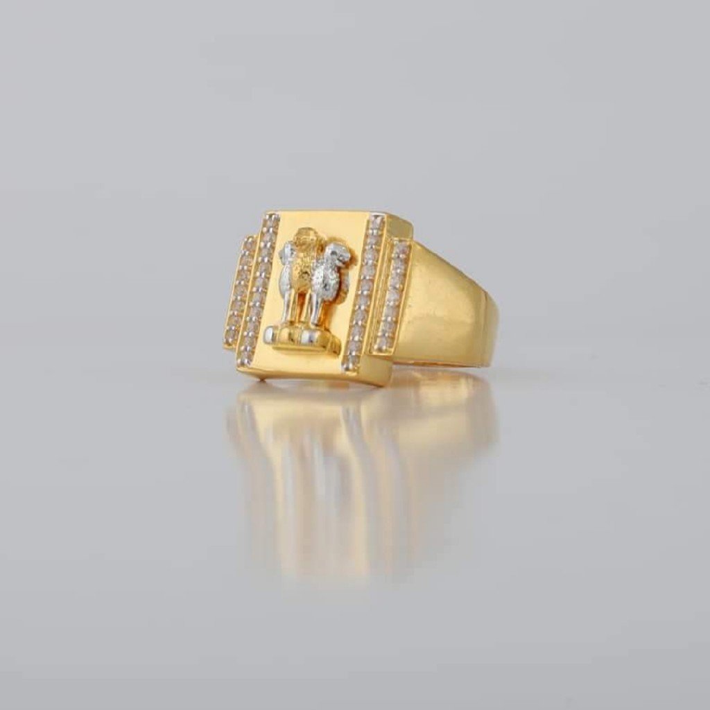 22kt/916 yellow gold stately ashok stambh ring for men