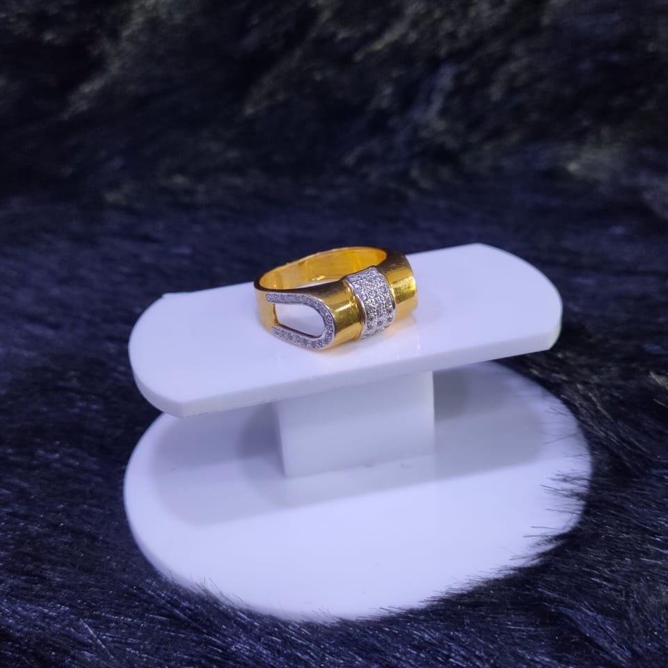 22KT/916 Yellow Gold Business magnate U Shape Cz Fancy Ring For Men