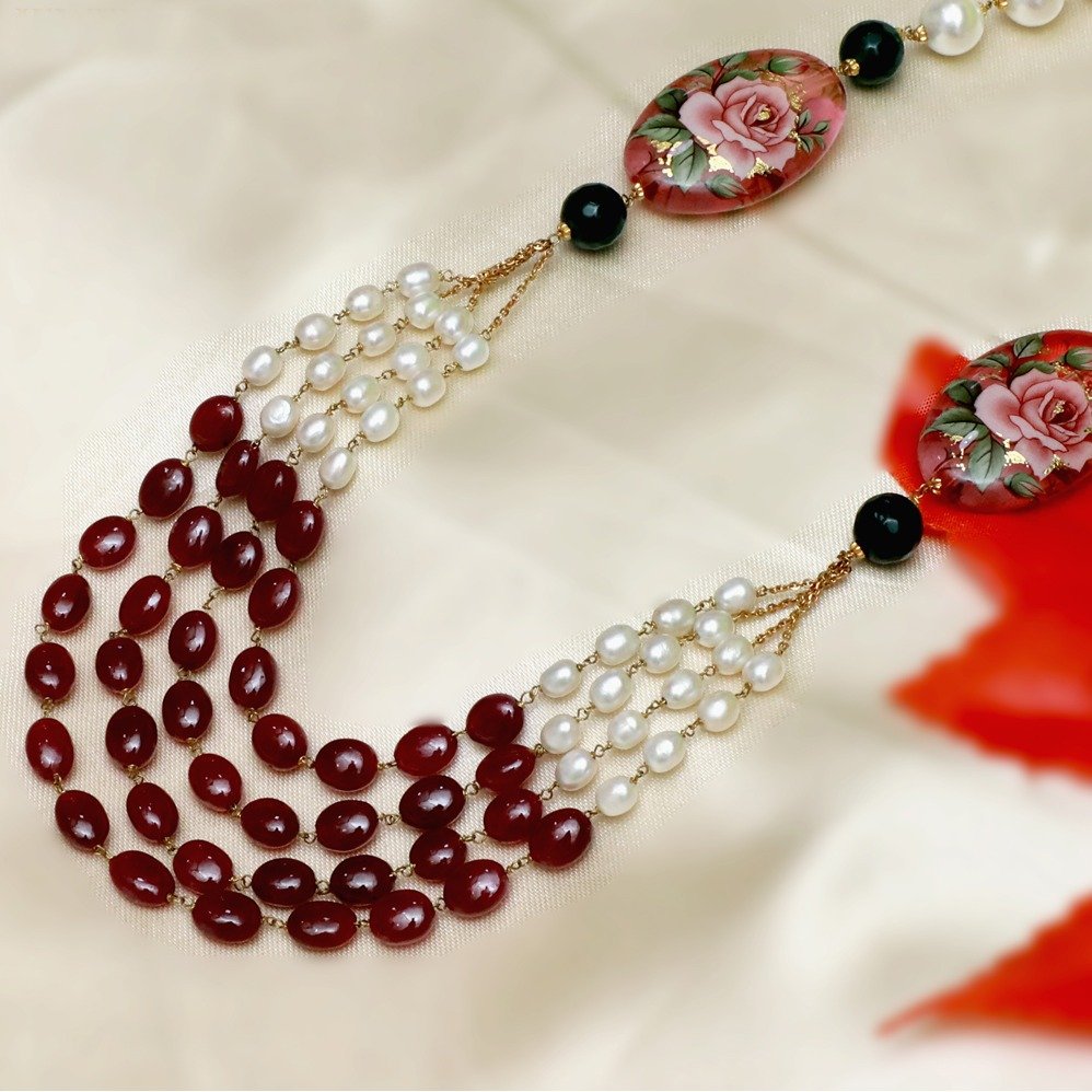 916 Gold 4 Layer Color stone Mala PJ-M003