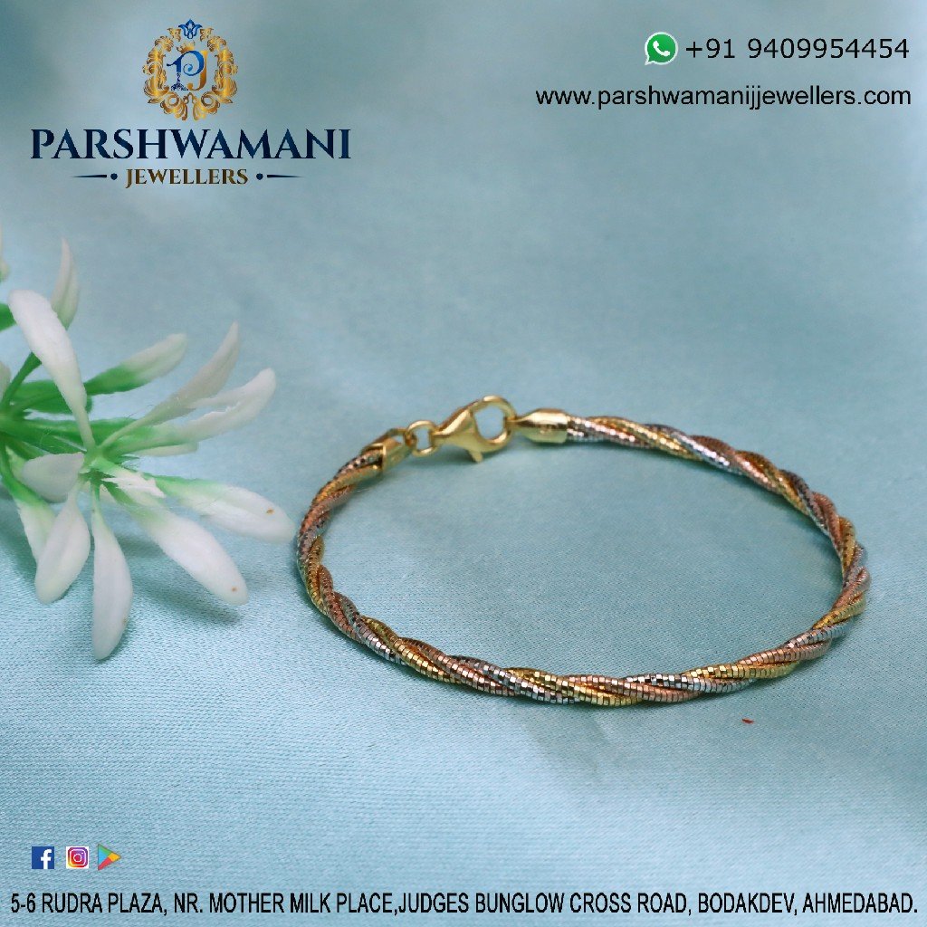 92.5 Sterling Silver Three Tone Gold Silver And Rose Brecelet for Women