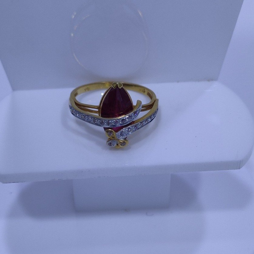 22KT/916 Yellow Gold Ruby Stone Fancy cross Ring For Women
