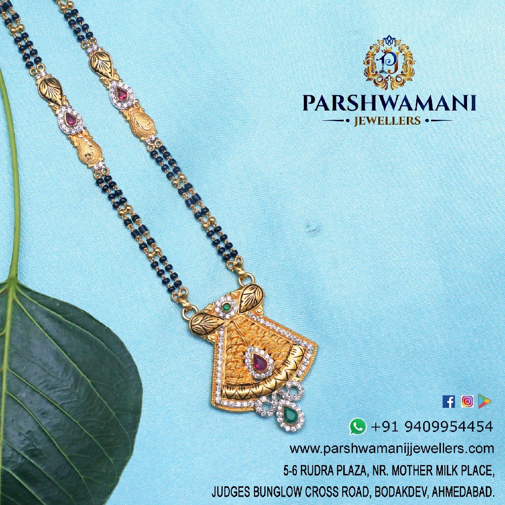 22Kt Gold Cz Light oxidised Antique Pendent with Two line Mangalsutra for Women