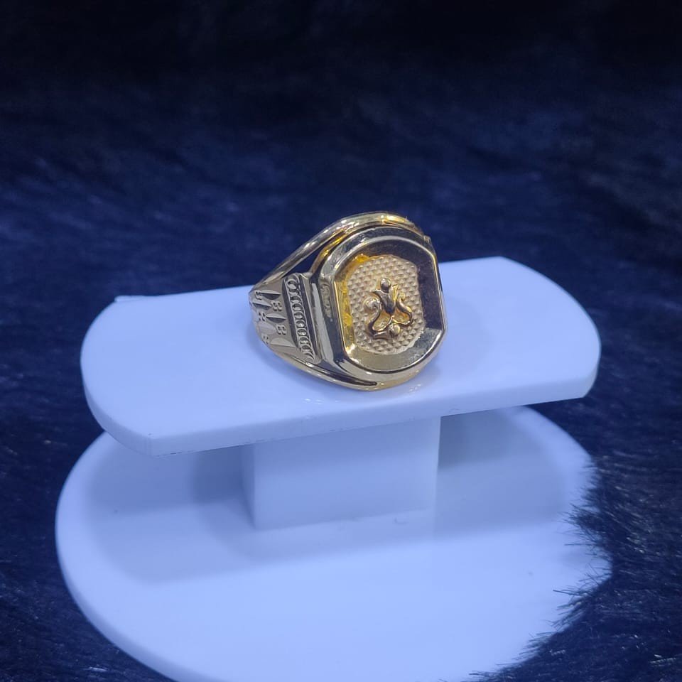 Pink Stone 22 KT Gold Antique Ganesha Ring for Men