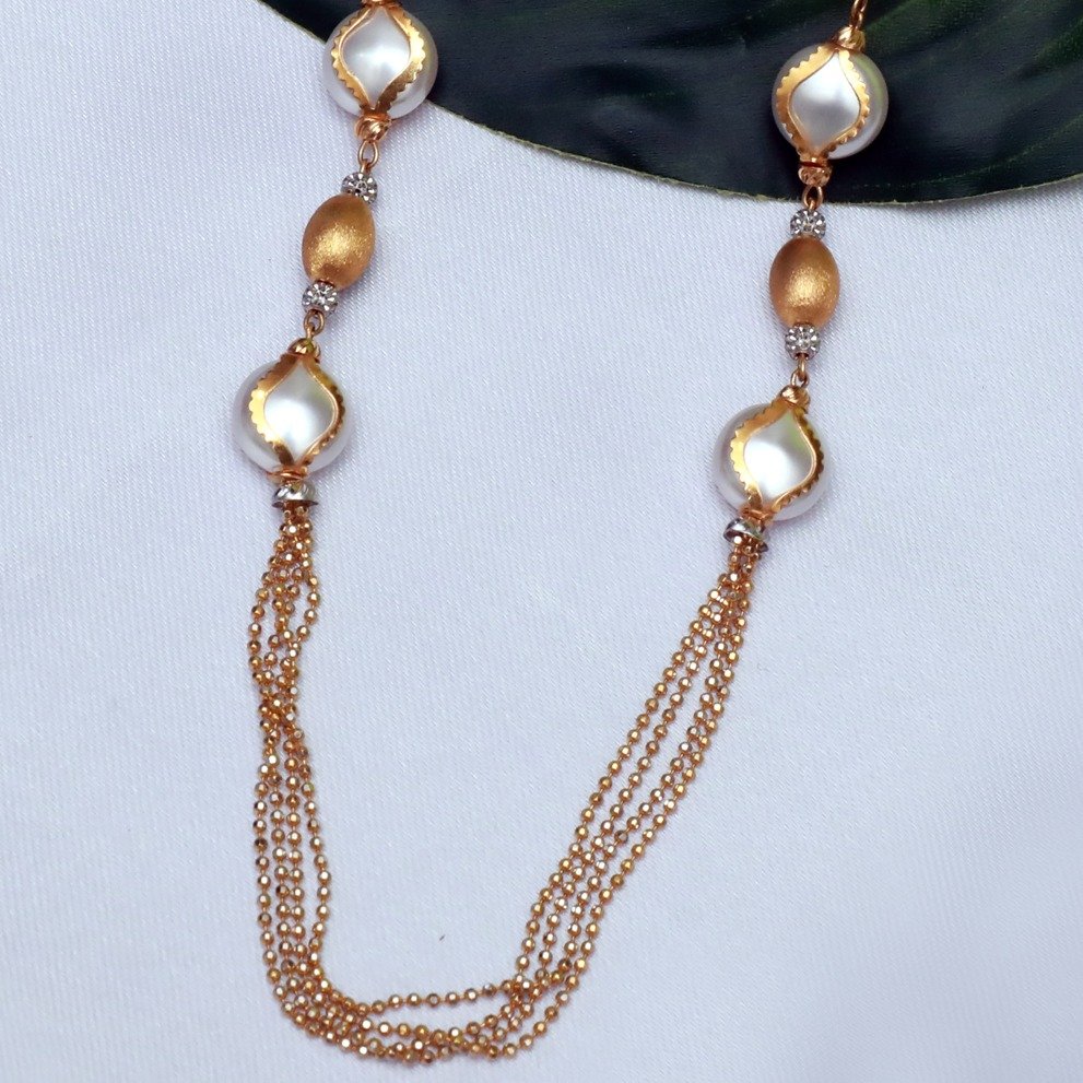 916 Gold Stylish Pearl Mala PJ-M002