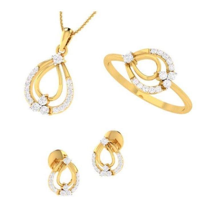 22Kt Yellow Gold Foliage Lattice Combo Set For Women