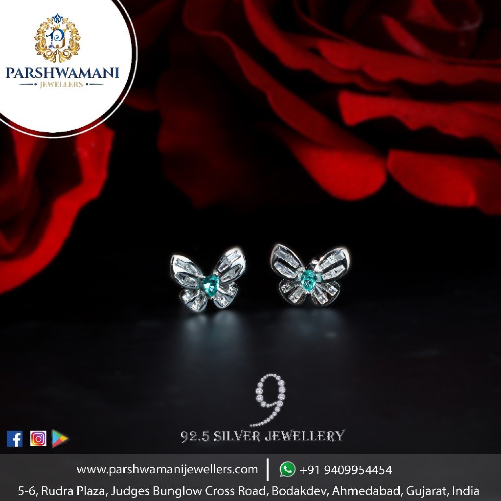 92.5 Sterling Silver Butterfly Design Fancy Earrings for Women