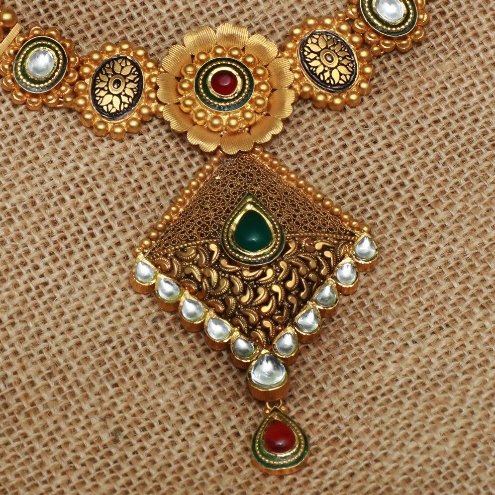 916 Gold Antique Bridal Necklace Set PJ-N005