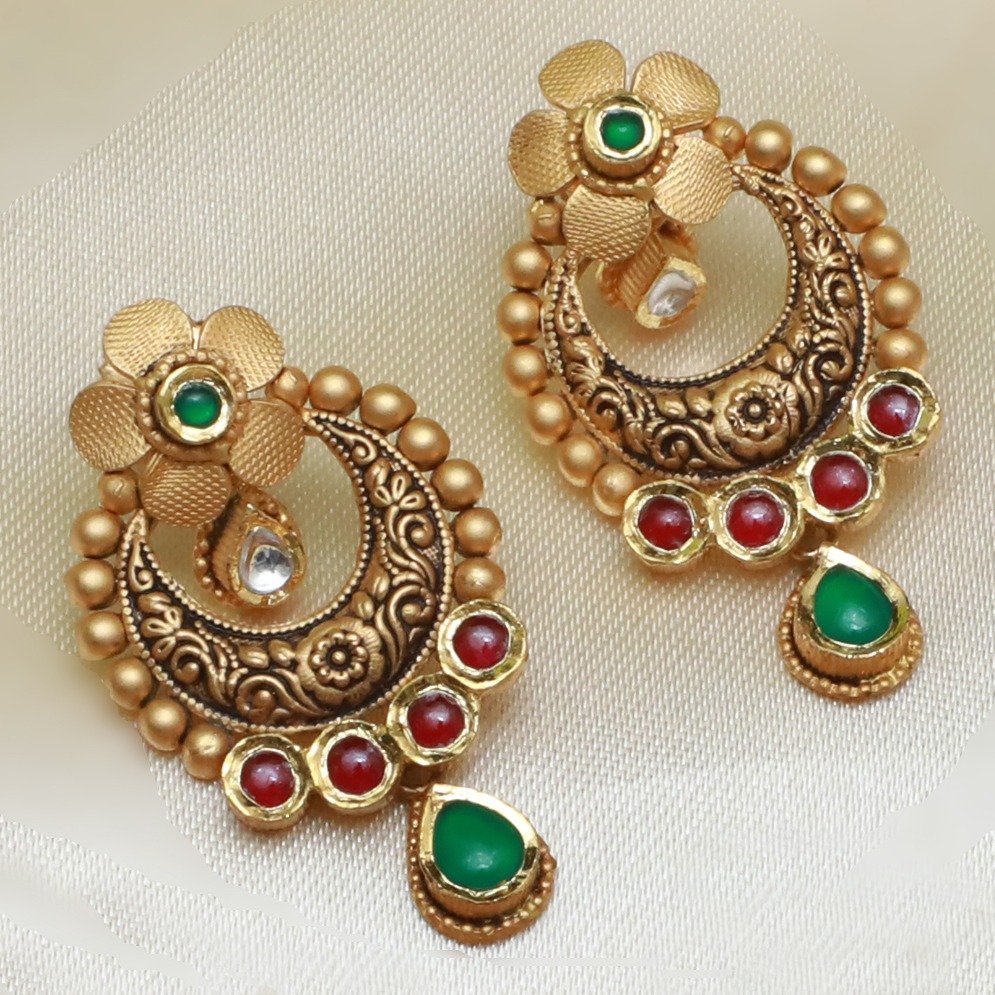 916 Gold Antique Jadtar Necklace Set For Wedding PJ-N006