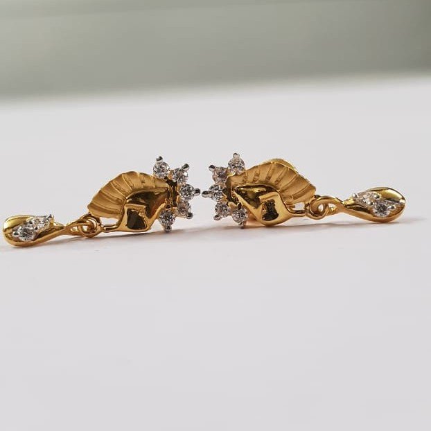 22kt Gold Dull Polish cz Fancy Earrings for Women