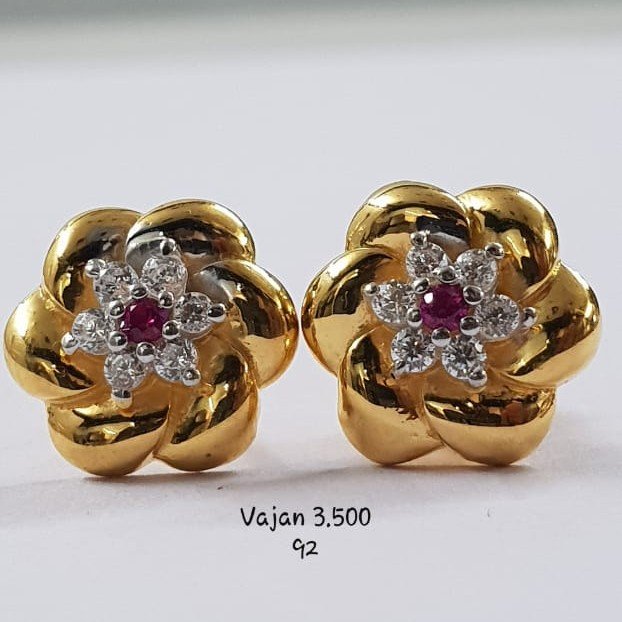 22Kt Gold Flower design Cz  Earrings For  Women