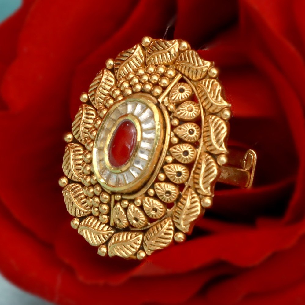 916 Gold Antique Red Stone Ring PJ-R001