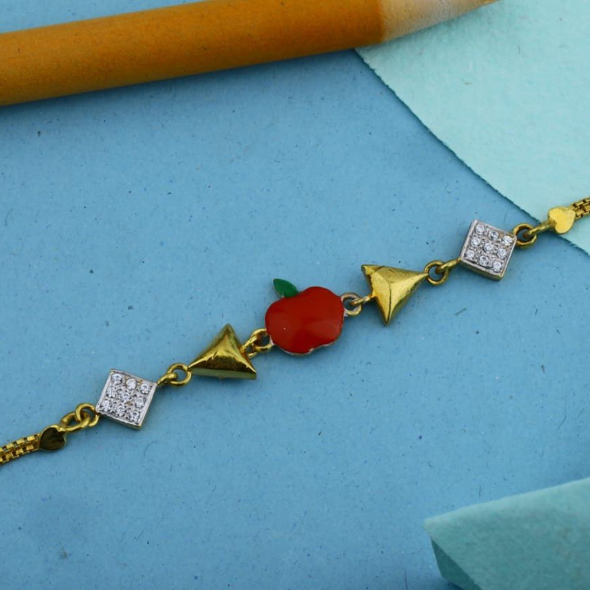 22kt yellow gold apple rakhi for kids