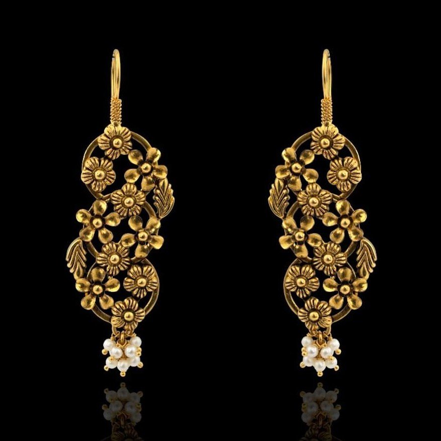 22KT yellow Gold Semi Long Earring for Women