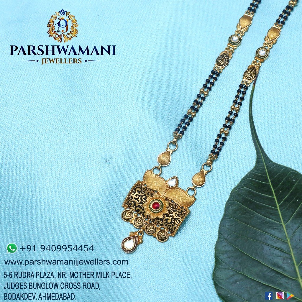 22Kt Gold  Dull Polish light oxidised & Nakashi Design Antique Two  line Mangalsutra