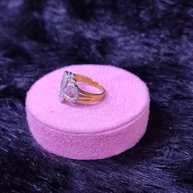 22KT/916 Yellow Gold Textured Cz Stone Fancy Om Ring For Women