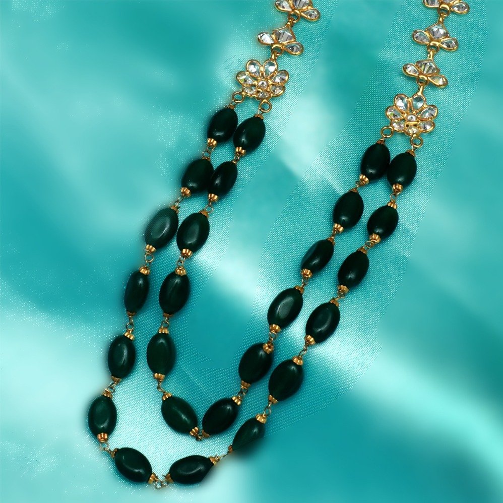 916 Gold Classic Green Stone Mala PJ-M004