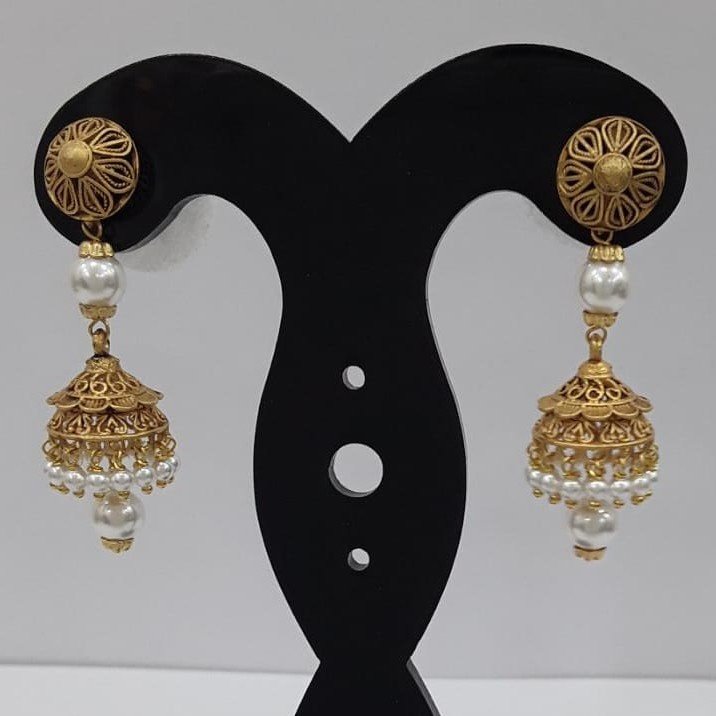 22KT Yellow Gold Regal Feather Pearl Earrings For Women